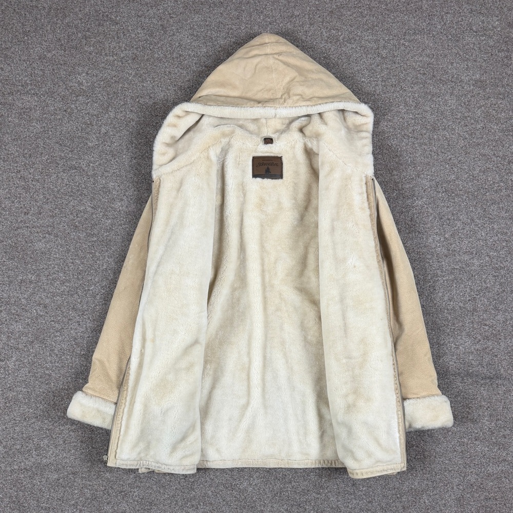 St John’s Bay Tan Suede Leather Parka Jacket Womens XL Full Zip Hooded Fur Lined - Picture 3 of 10